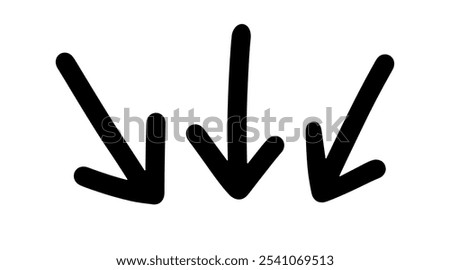 Scribble Three Arrows Sign Hand Drawn Vector Element. Hand Drawn Doodle Symbol. Marker Drawing Direction Pointer Sign Isolated on White