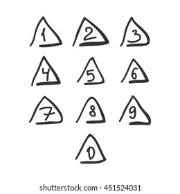 Scribble Triangle Font Hand Drawn Numbers Black Isolated Vector