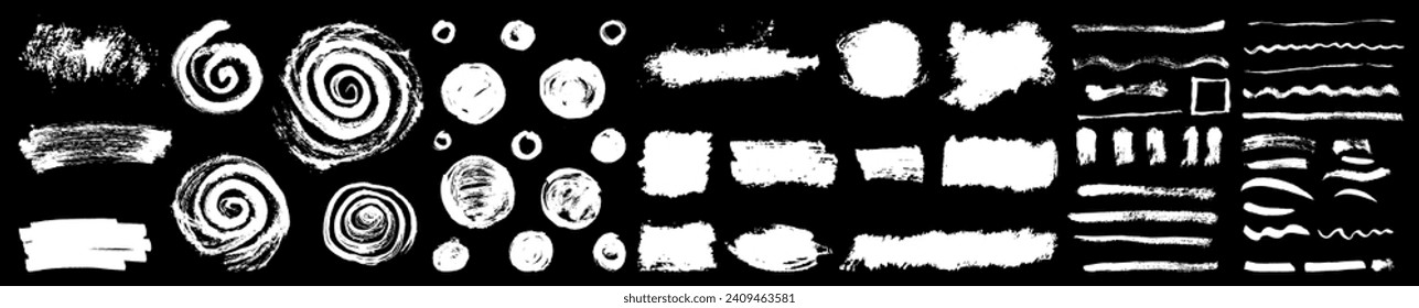 Scribble vector Chinese Japanese Korean hand drawn ink brush strokes, circles, spirals, lines. Punk grunge textures for collage design. Rough info graphic shapes, scribbles. Isolated texture elements