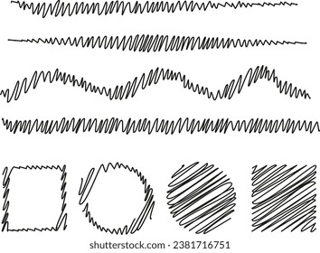 Scribble vector shapes set - lines, square, circle