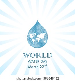 Scribble Water drop with world icon vector logo design template.World Water Day idea campaign for greeting card and poster.Vector illustration