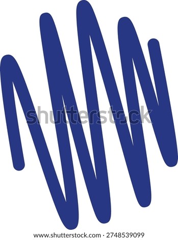 Scribble wave zigzag stroke with uneven thickness and dynamic loop motion in hand-drawn doodle style. Symbol of spontaneity, energy, chaos, brainstorm, raw sketch mark. Cartoon vector illustration.