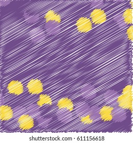 Scribble Yellow and Purple Circles of Different Color Tone Located Above and Below on Purple Background