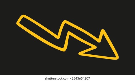 Scribble Zigzag Arrow Sign Hand Drawn Vector Element. Hand Drawn Doodle Symbol. Marker Drawing Direction Pointer Sign Isolated on White