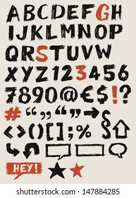 Scribbled ABC Elements/ Illustration of a complete set of design hand drawn scribbled ABC, also containing dollar, euro currency symbols and special characters