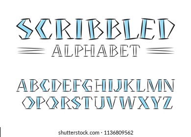 Scribbled alphabet. Handwritten style font. Isolated english alphabet.