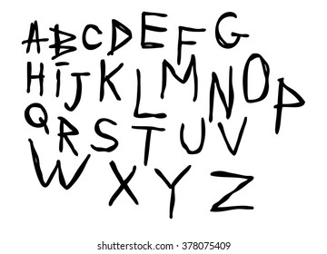 Scribbled alphabet on a white background. Vector art.