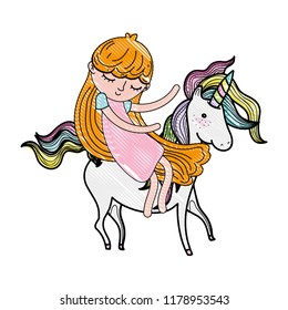 scribbled beauty girl and unicorn with nice hairstyle