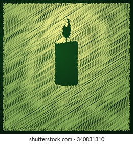 Scribbled candle on the dark green background. Vector illustration. 