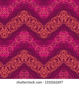Scribbled Chevron Pattern in Fuchsia, Pink, and Coral