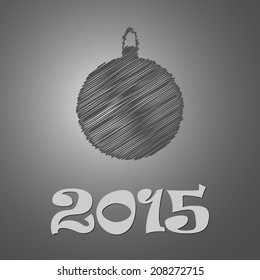 Scribbled christmas ball card on the background for the christmas and happy new year 2015. Vector illustration.
