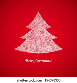Scribbled Christmas Tree on red background
