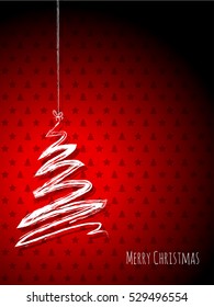 Scribbled christmas tree on a red background with stars and trees