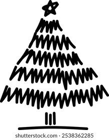 Scribbled Christmas Tree with Star, Vector Illustration