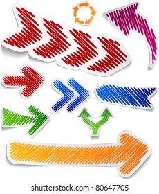 Scribbled collection of arrows stickers. Vector EPS8.