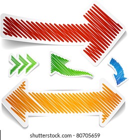 Scribbled collection of arrows stickers. Vector EPS8.