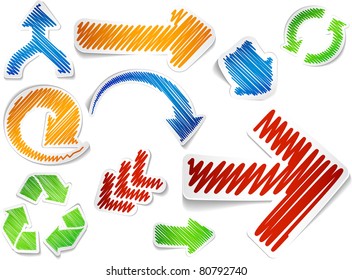 Scribbled collection of arrows stickers. Vector EPS8.