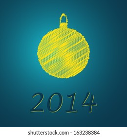 scribbled happy new year blue ball with text on the blue background