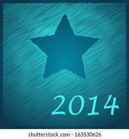 scribbled happy new year blue star on the blue background