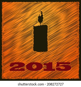 Scribbled happy new year golden candle card on the background for the christmas and new year 2015. Vector illustration.