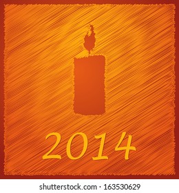 scribbled happy new year orange candle on the dark orange background
