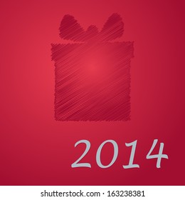 scribbled happy new year red gift on the dark red background
