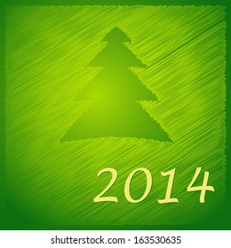 scribbled happy new year tree on the green background 