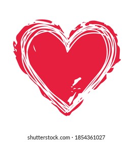 Scribbled heart with hand painted with ink heart isolated on white. Vector illustration