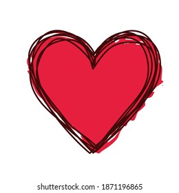 Scribbled heart with hand painted with ink heart isolated on white. Vector illustration