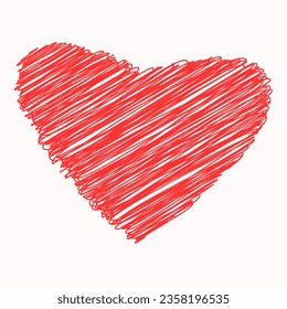 Scribbled heart in red on white background. Can be used for fashion graphics such as T-shirt and pajamas placement print, for home decor such as wallpaper, bedclothes, for wrapping, logo, decoration