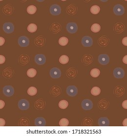 Scribbled ink line circle vector seamless pattern background. Monochrome brush stroke swirls brown backdrop. Abstract geometric repeat. Tonal all over print for modern packaging, stationery concept