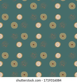 Gekritzelte Tintenlinie, Vektorgrafik, nahtloser Musterhintergrund. Der handgezeichnete Pinselstrich wirft den Tealhintergrund. Abstrakte ringgeometrische Wiederholung. Überall auf Druck für frisches, modernes Verpackungskonzept