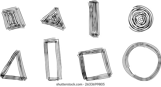 Scribbled lines abstract geometric shapes colliction