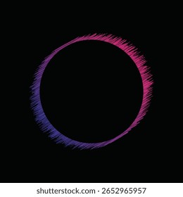 Scribbled lines Sound Wave Music equalizer Bars, Abstract circular frame with purple and pink gradient, Vector Illustration
