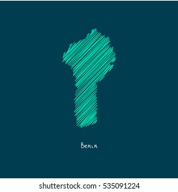 A Scribbled Map of the Benin. Sketch Country map for infographics, brochures and presentations. vector green map illustration
