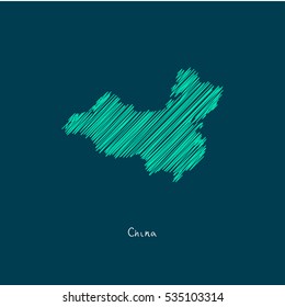 A Scribbled Map of the China. Sketch Country map for infographics, brochures and presentations. vector green map illustration