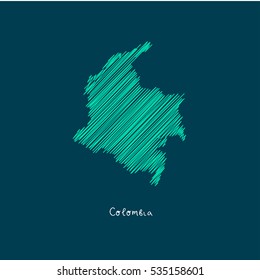 A Scribbled Map of the Colombia. Sketch Country map for infographics, brochures and presentations. vector green map illustration