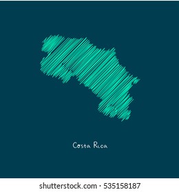 A Scribbled Map of the Costa Rica. Sketch Country map for infographics, brochures and presentations. vector green map illustration