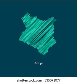 A Scribbled Map of the Kenya. Sketch Country map for infographics, brochures and presentations. vector green map illustration