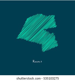A Scribbled Map of the Kuwait. Sketch Country map for infographics, brochures and presentations. vector green map illustration