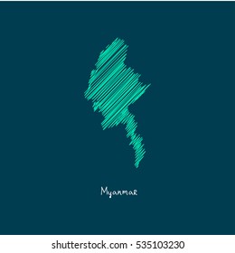 A Scribbled Map of the Myanmar. Sketch Country map for infographics, brochures and presentations. vector green map illustration