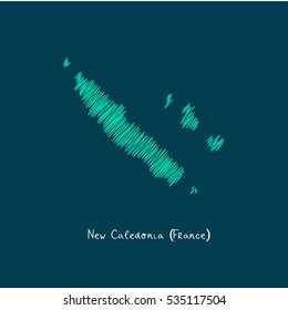 A Scribbled Map of the New Caledonia (France). Sketch Country map for infographics, brochures and presentations. vector green map illustration