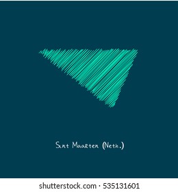 A Scribbled Map of the Saint-Maarten. Sketch Country map for infographics, brochures and presentations. vector green map illustration
