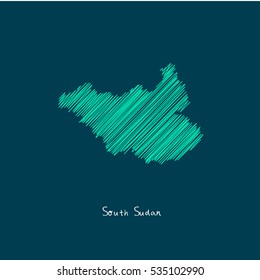 A Scribbled Map of the South Sudan. Sketch Country map for infographics, brochures and presentations. vector green map illustration