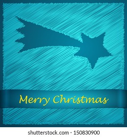 scribbled merry christmas blue bethlehem star with text on the dark blue background