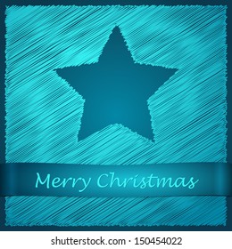 scribbled merry christmas blue star with text on the dark blue background