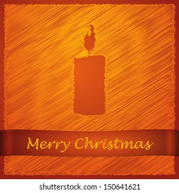 scribbled merry christmas orange candle with text on the dark orange background