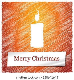 scribbled merry christmas orange candle with text 