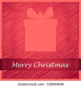 scribbled merry christmas red gift with text on the light red background