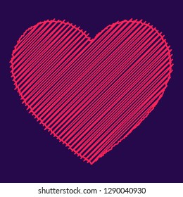 Scribbled pink heart, love icon. Isolated vector illustration.